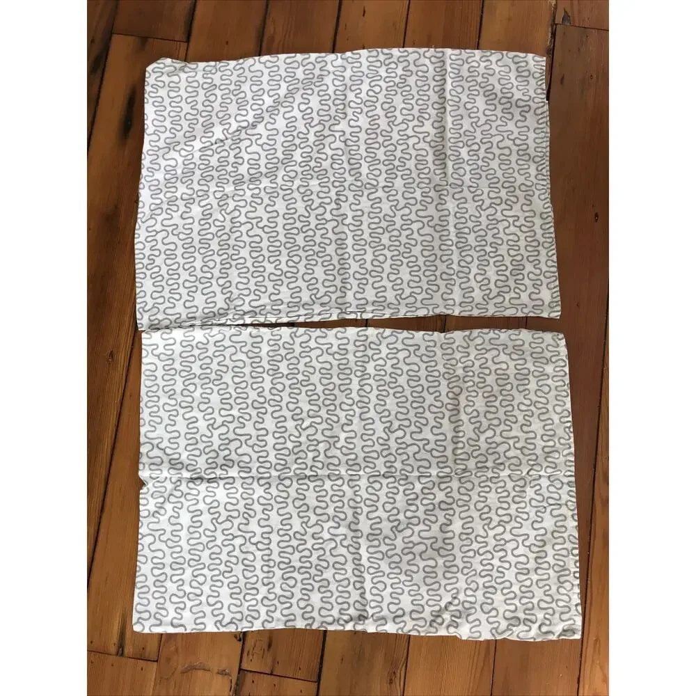 Set Pair 2 IKEA Krakris White Gray Squiggle Pattern Standard Cotton Pillow Cases